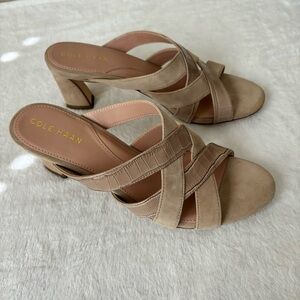 Cole Haan April Leather Mule Heeled Sandals Women's Size 9B Tan